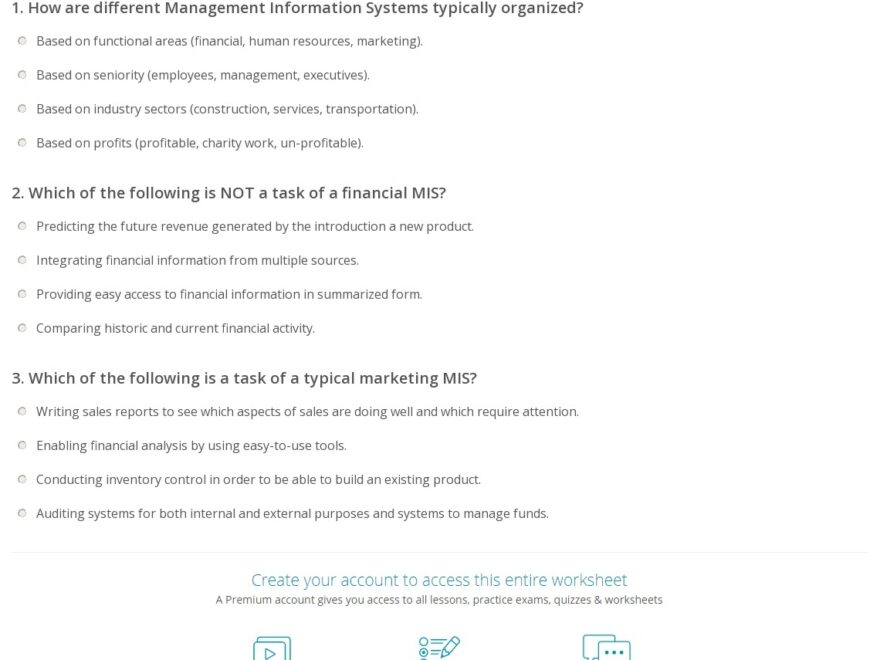 Quiz Worksheet Applications Of MIS Study