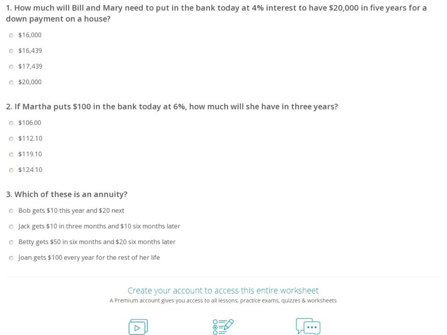 Quiz Worksheet Calculating The Time Value Of Money Study