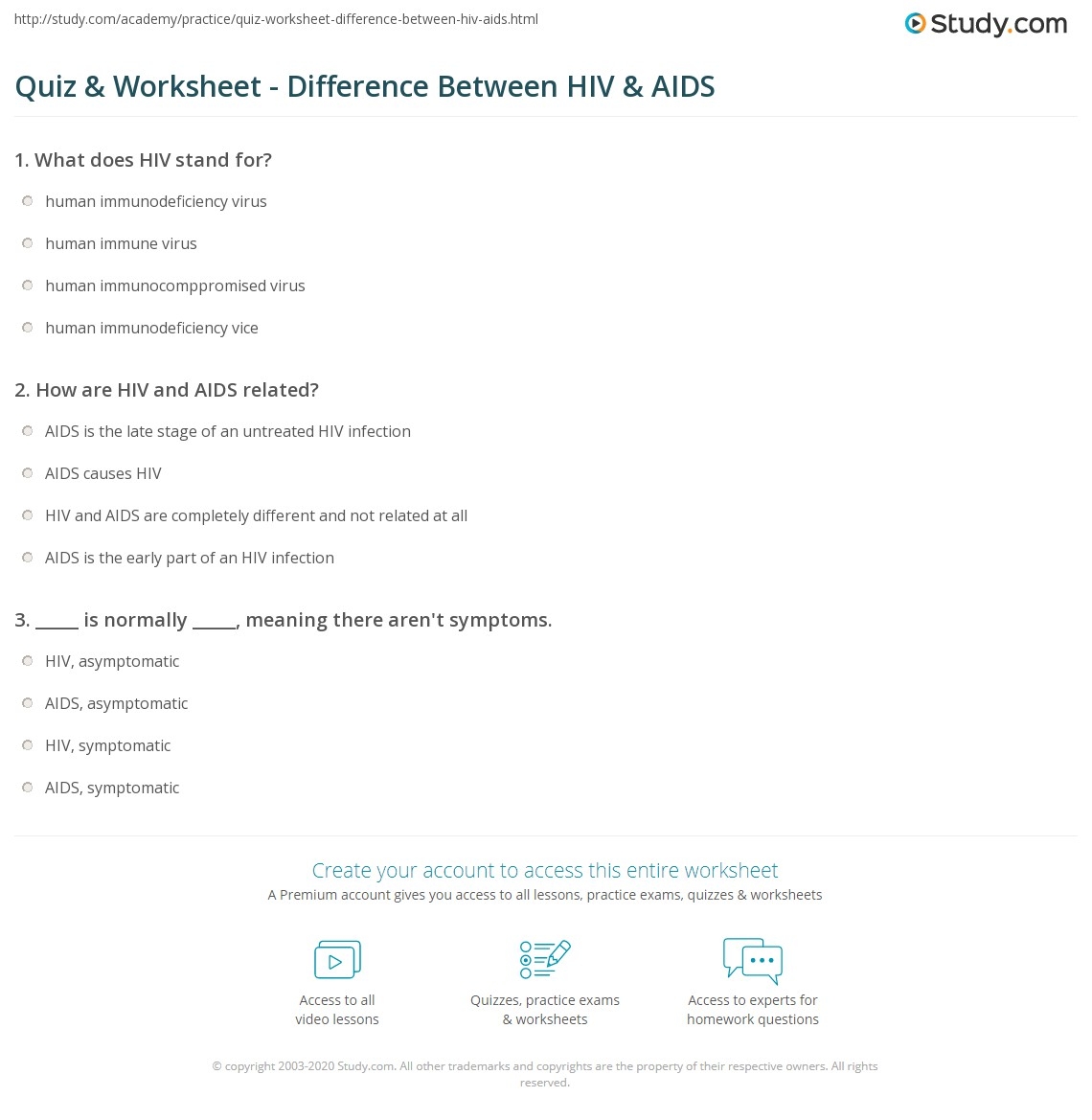 Quiz Worksheet Difference Between HIV AIDS Study Quiz Worksheet Difference Between HIV AIDS Study