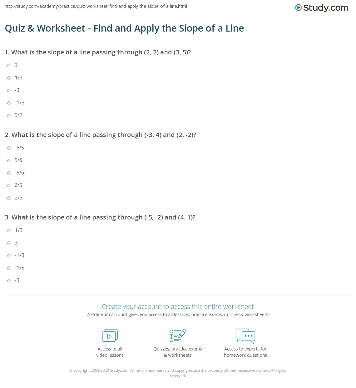 Finding Slope Quiz Printable
