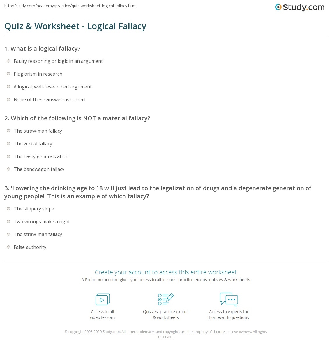 Quiz Worksheet Logical Fallacy Study Quiz Worksheet Logical Fallacy Study