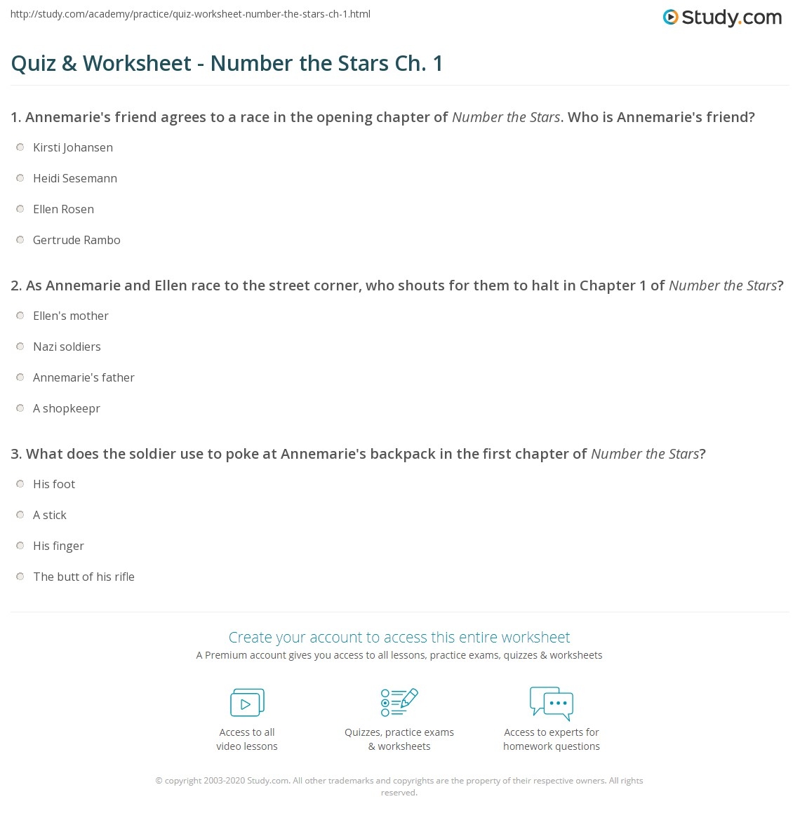 Quiz Worksheet Number The Stars Ch 1 Study
