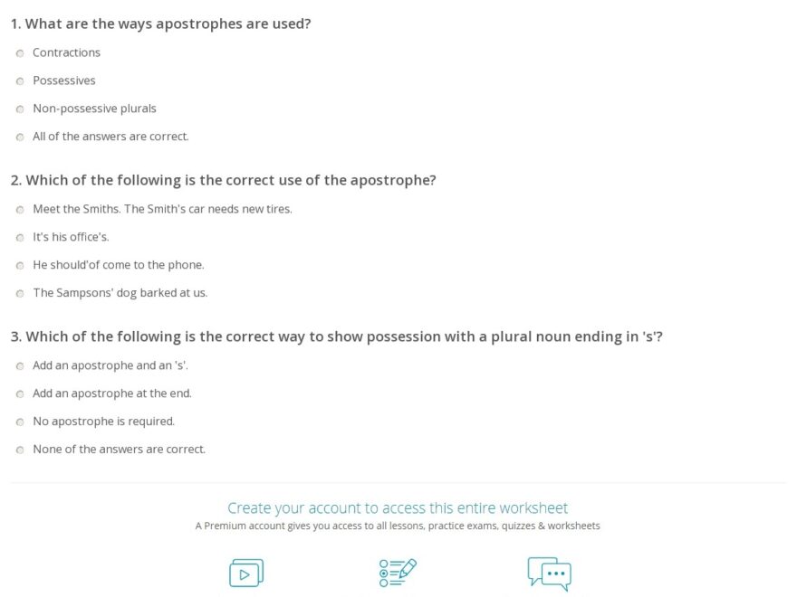 Quiz Worksheet Proper Apostrophe Use Study