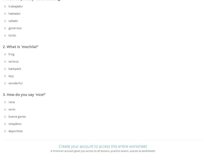 Quiz Worksheet Spanish Vocabulary For Personality Traits Study