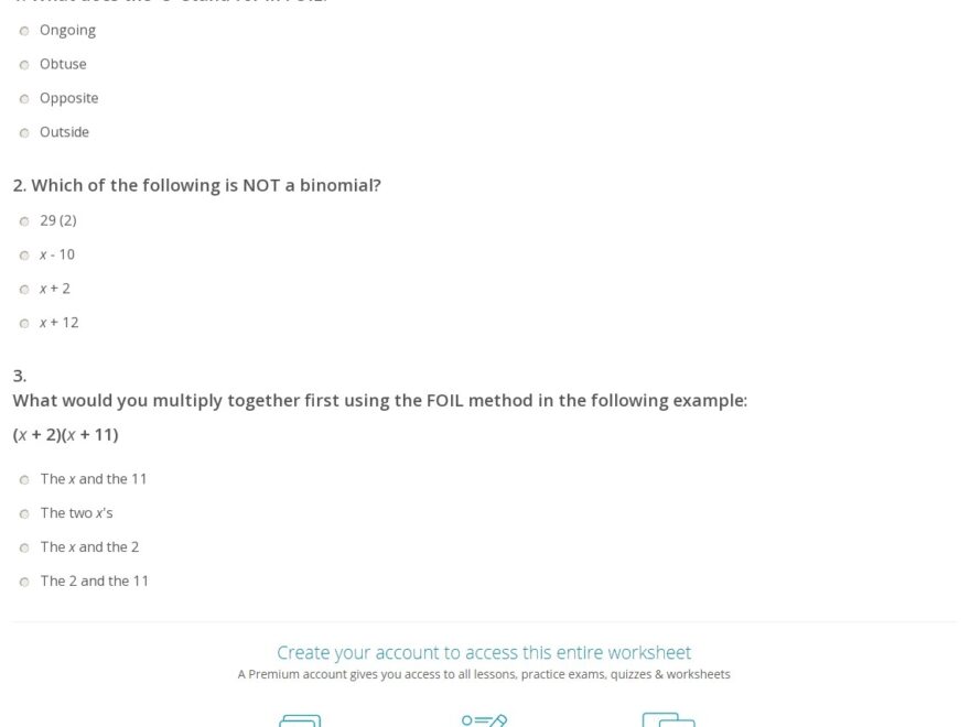 Quiz Worksheet The FOIL Method Study