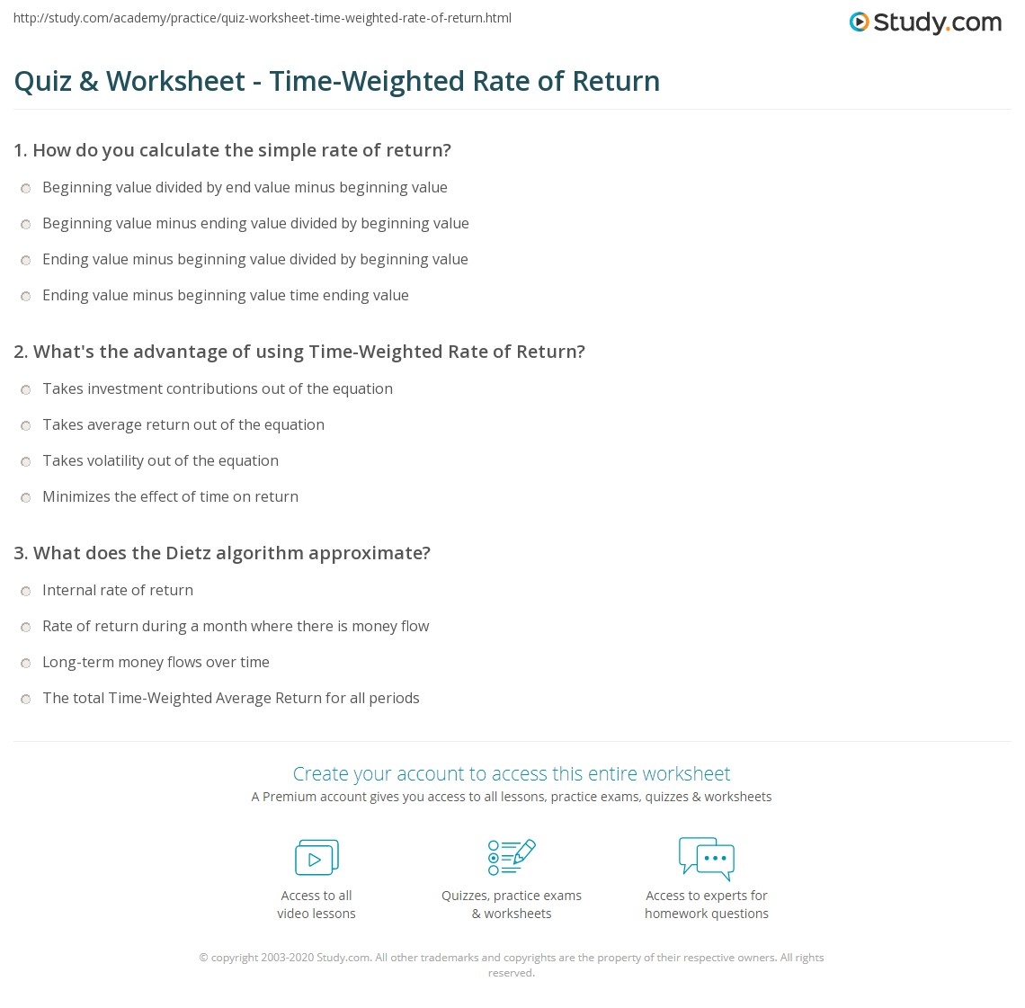 Quiz Worksheet Time Weighted Rate Of Return Study