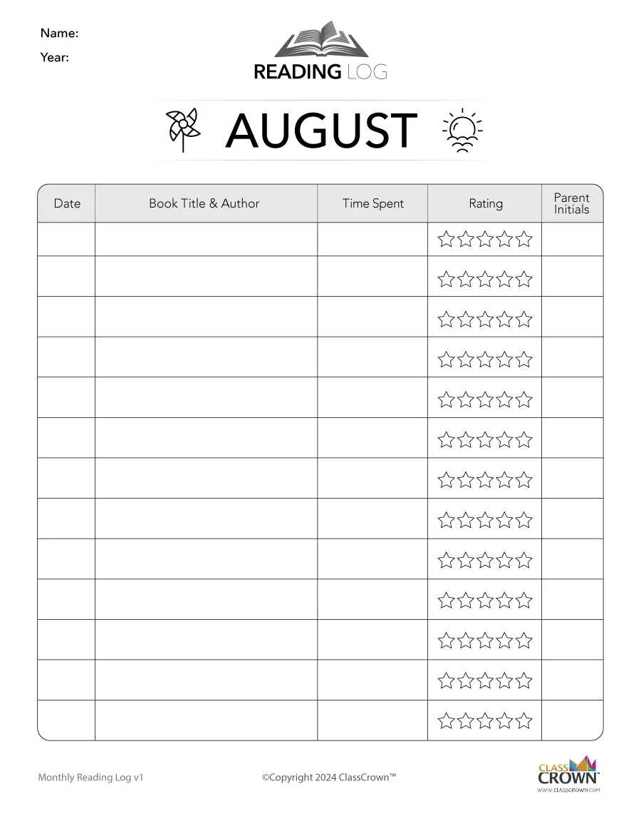 Printable Monthly Reading Chart