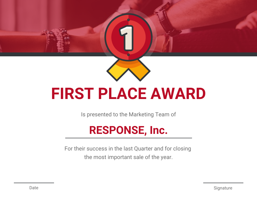 Red First Place Award Certificate Template Venngage