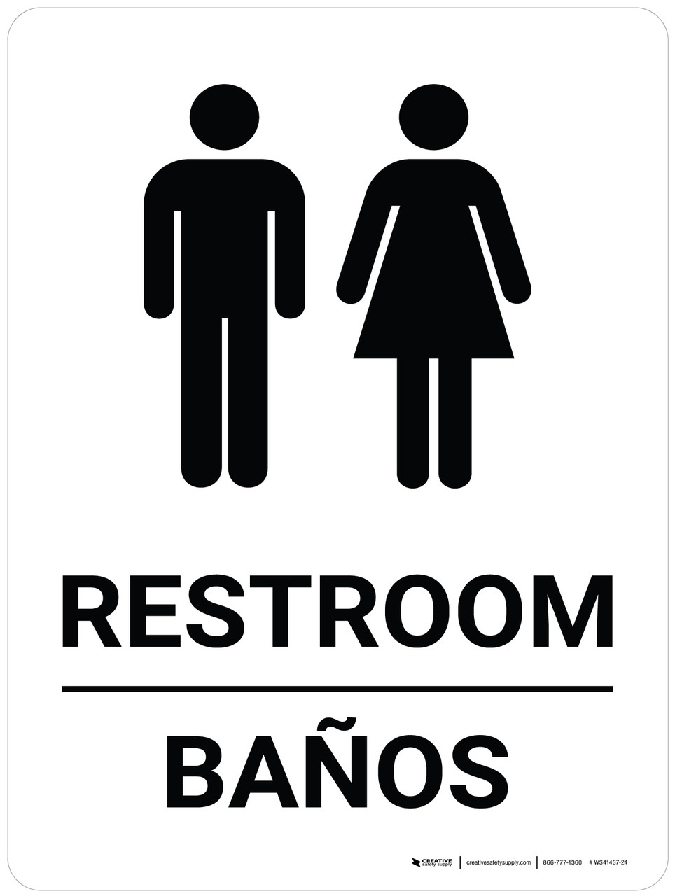Restroom Bilingual Spanish White With Icon Wall Sign
