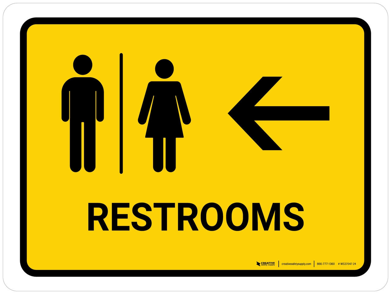 Restrooms With Left Arrow Yellow Landscape Wall Sign
