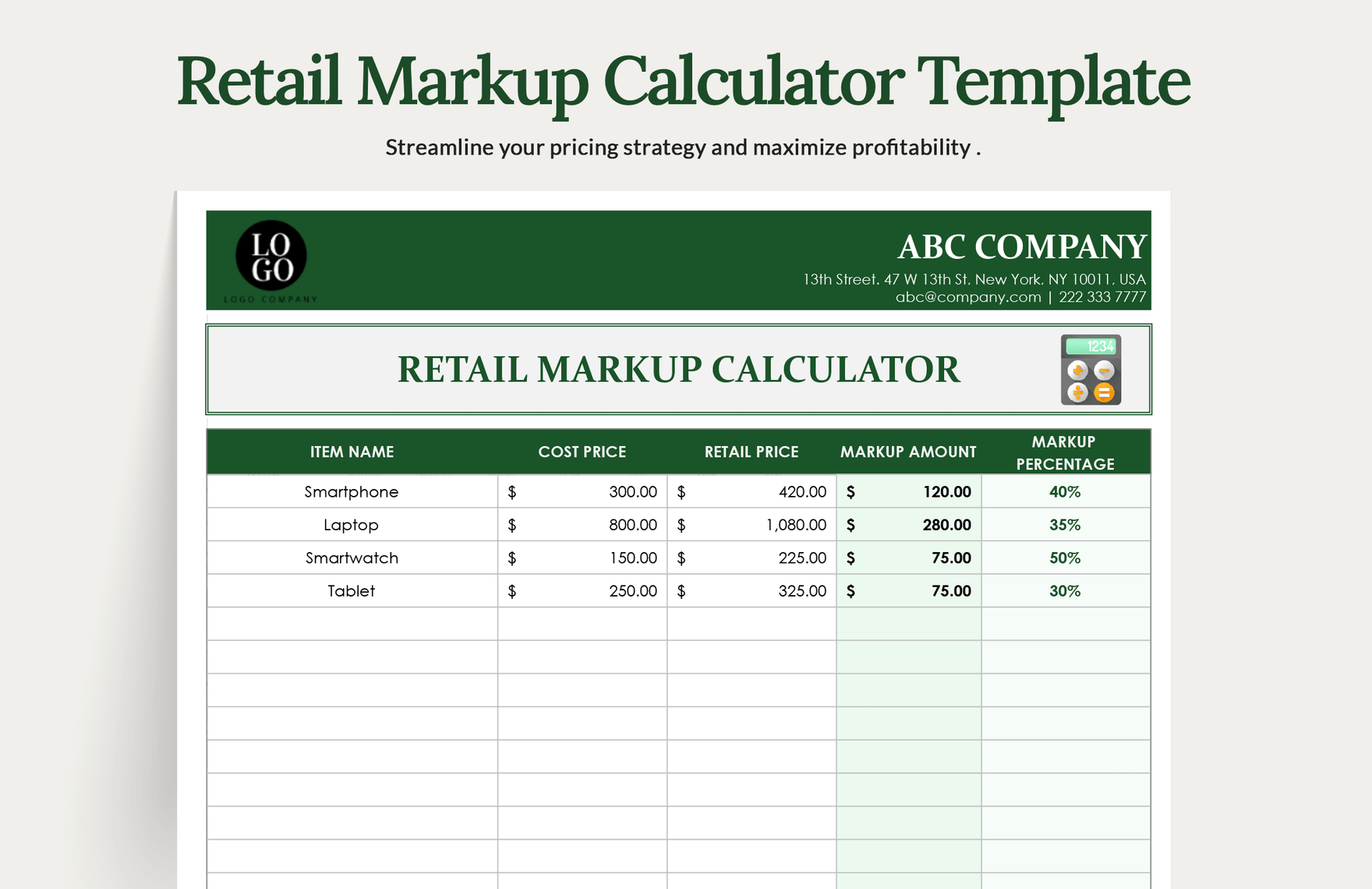 Retail Markup Calculator Template In Excel Google Sheets Download Template
