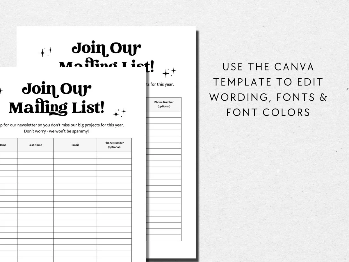 Retro Email Sign Up Form Printable Email Collection Sheet Canva Template Dani Trendy Fox Studio
