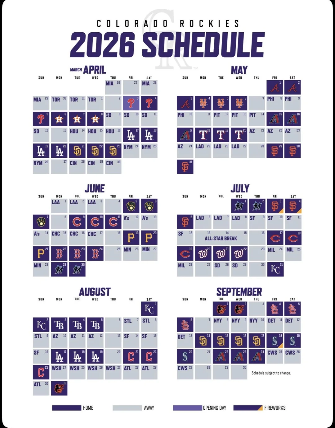 Colorado Rockies Printable Schedule 2026 Colorado Rockies Printable Schedule 2026