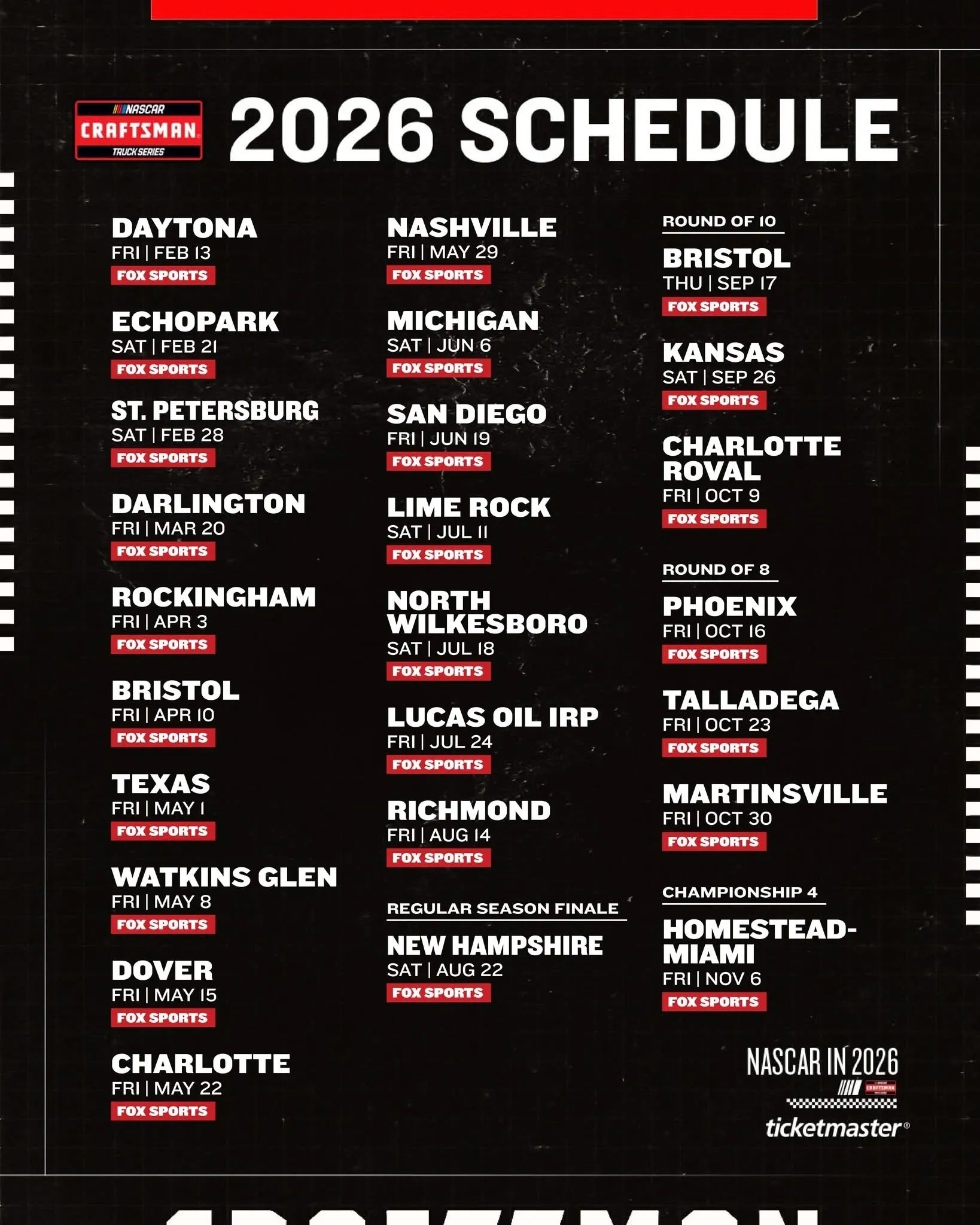 2026 Nascar Monster Schedule Printable