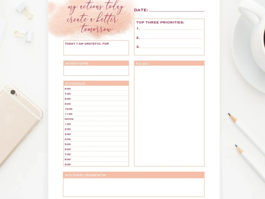 Rose Gold Daily Planner Printable Pretty Collected