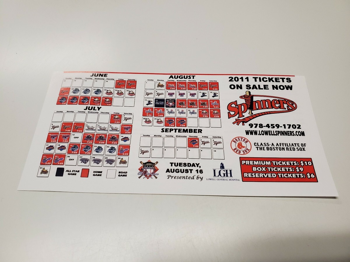 RS20 Lowell Spinners 2011 Minor Baseball Pocket Schedule Sheet Pepsi LGH EBay
