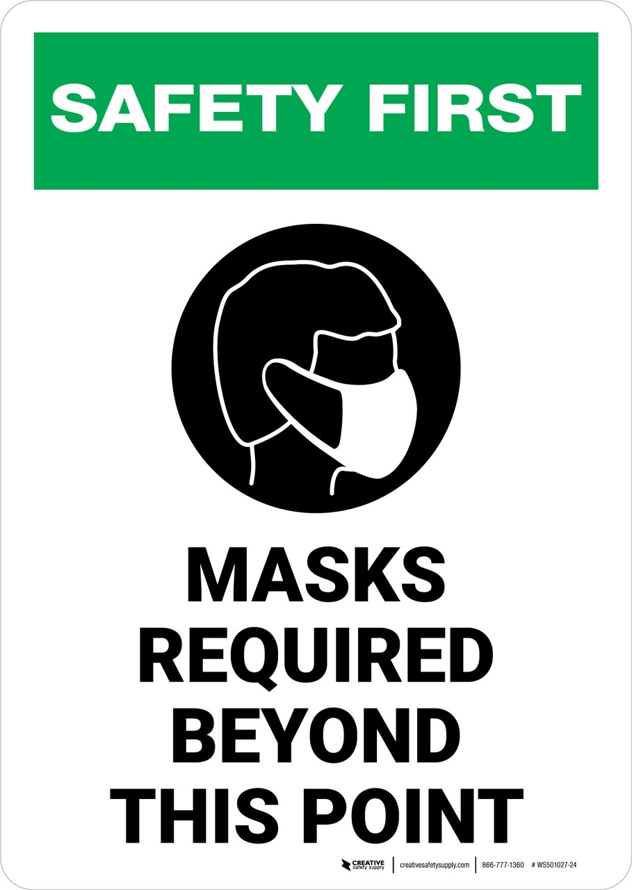 Safety First Masks Required Beyond This Point With Icon Portrait Wall Sign