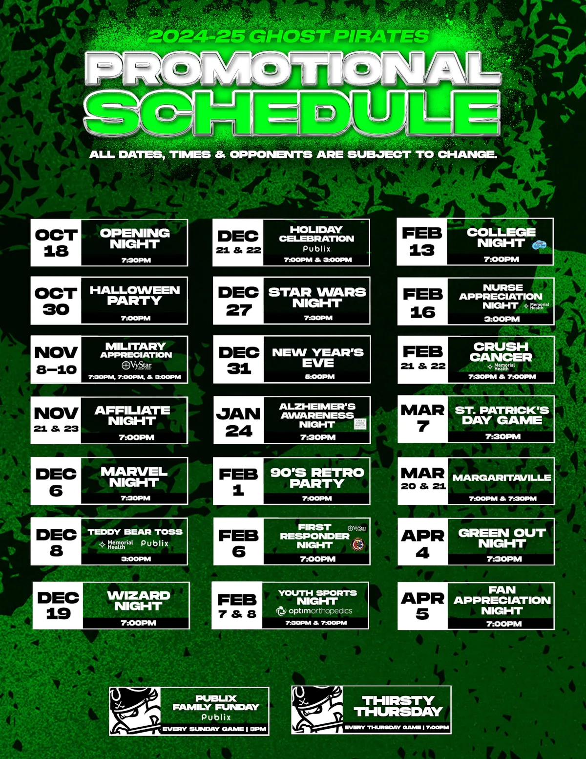 Orlando Solar Bears Printable Schedule