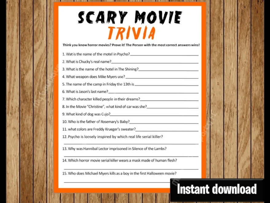 Scary Movie Trivia Party Game Printable PDF Printable Halloween Game ANSWERS Included Instant Download Etsy