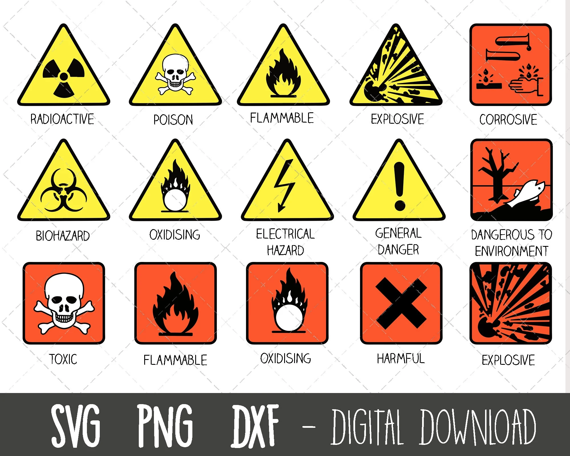 Science Svg Bundle Laboratory Signs Svg Science Clipart Danger Signs Svg Warning Signs Clip Art Toxic Svg Cricut Silhouette Cut File Etsy
