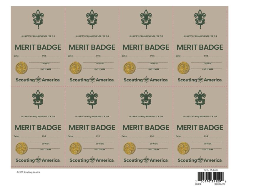 Scouts BSA Merit Badge Pocket Certificate 8pk Scouting America