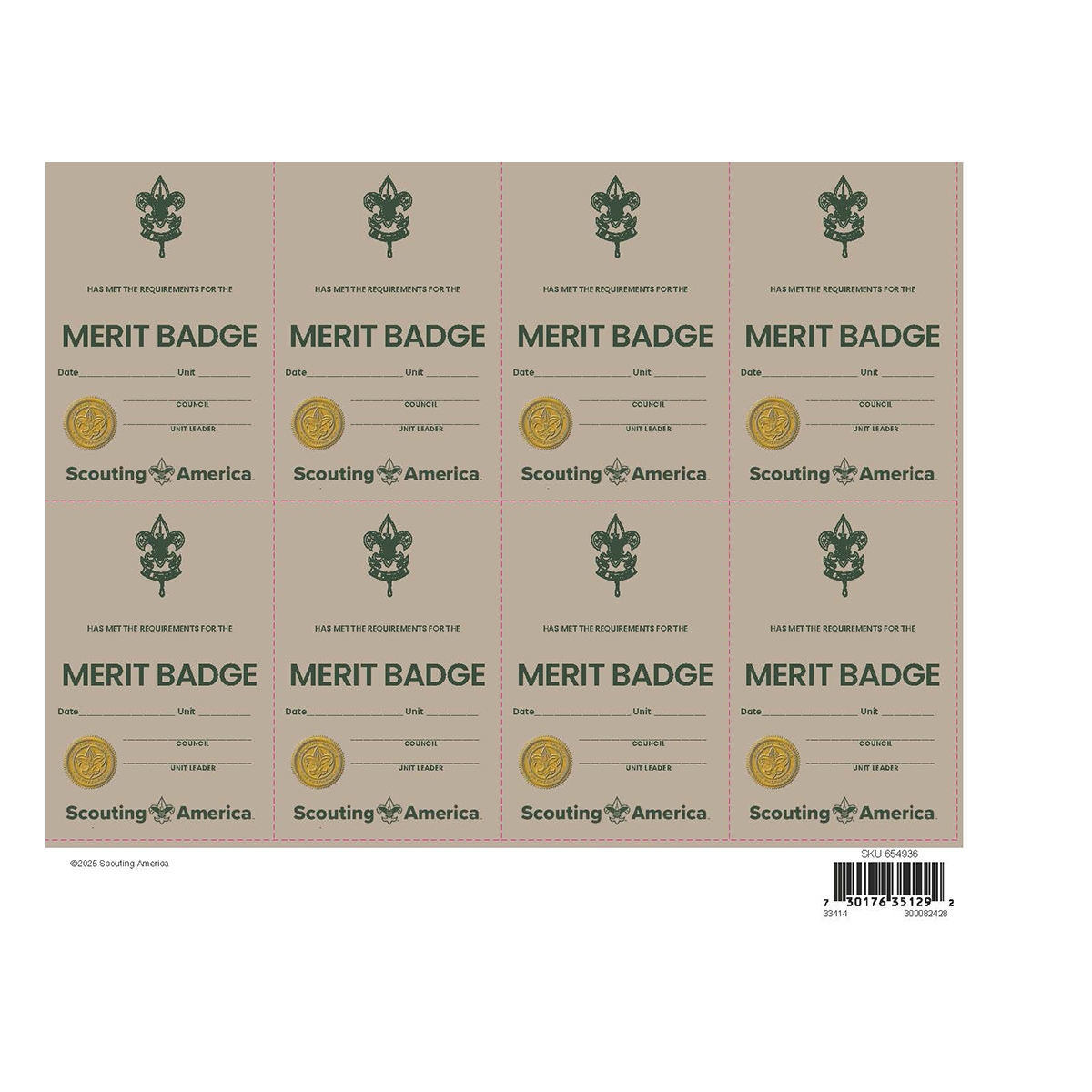 Scouts BSA Merit Badge Pocket Certificate 8pk Scouting America