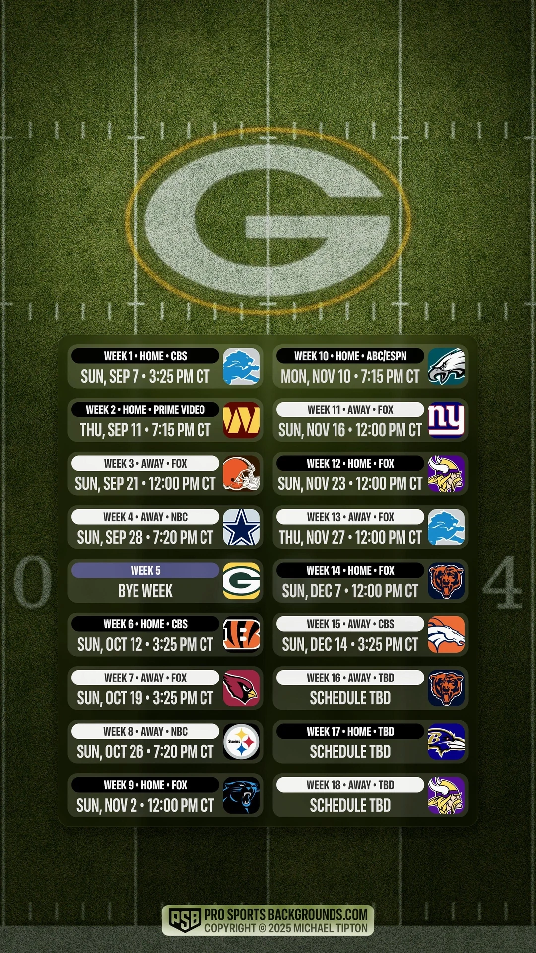 Printable Packers Schedule 2026 2027