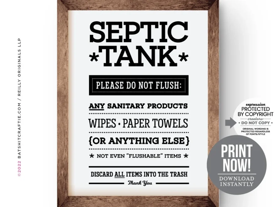 Septic Tank Bathroom Sign INSTANT DOWNLOAD PRINTABLE System Do Not Flush Sensitive Plumbing Funny Decor Art Sanitary Feminine Tampons Toilet Etsy