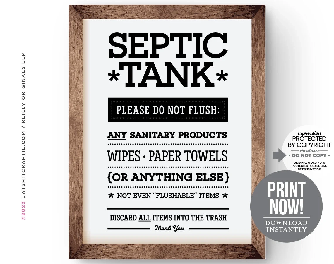 Septic Tank Bathroom Sign INSTANT DOWNLOAD PRINTABLE System Do Not Flush Sensitive Plumbing Funny Decor Art Sanitary Feminine Tampons Toilet Etsy