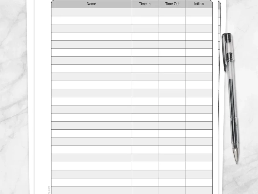 Sign In And Sign Out Sheet Printable Daily Log PDF Printable Planning