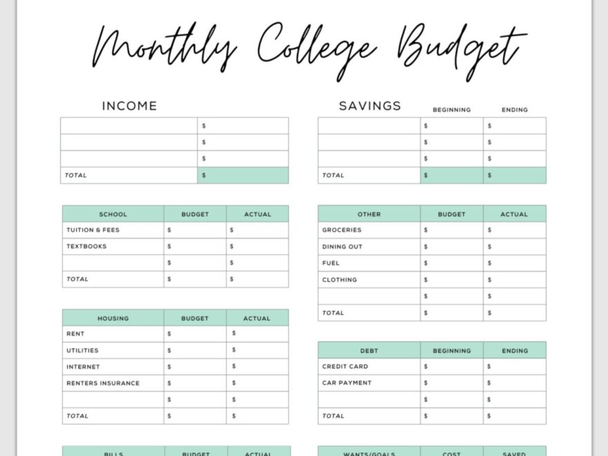 Simple Budget Template For College Students Free PDF
