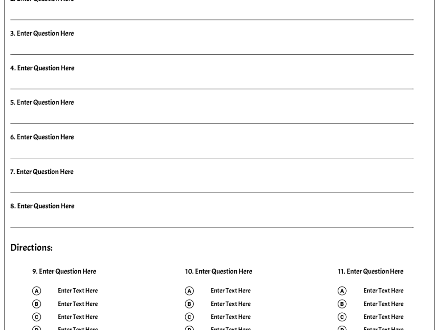 Simple Customizable And Printable Quiz And Test Template Worksheets Library