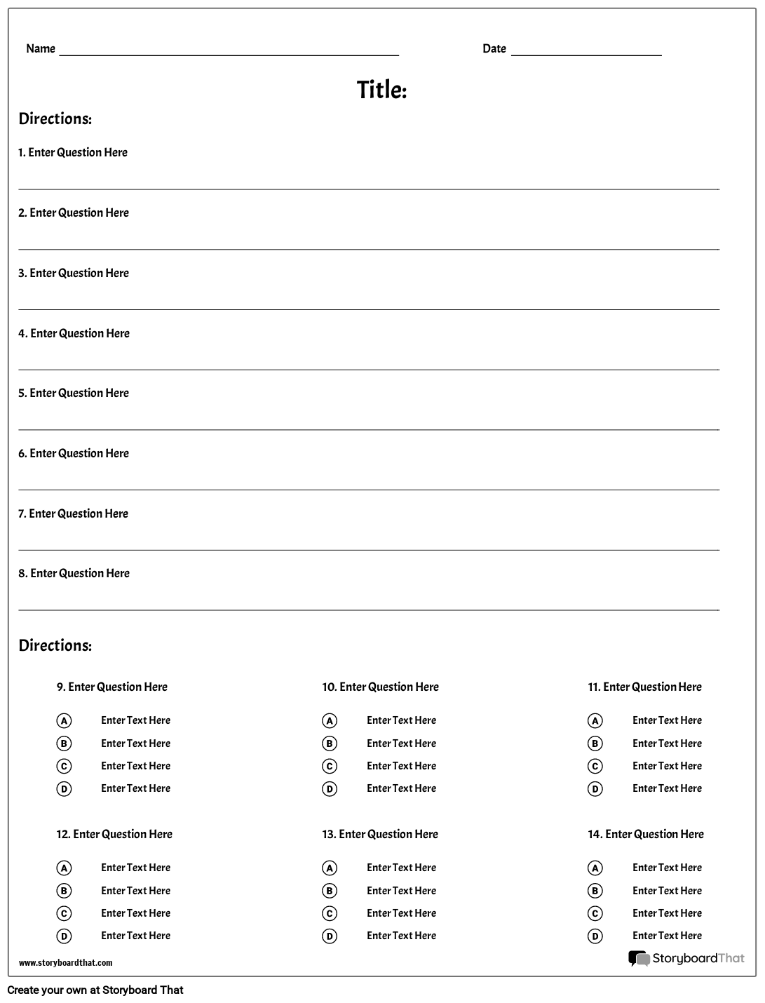 Simple Customizable And Printable Quiz And Test Template Worksheets Library