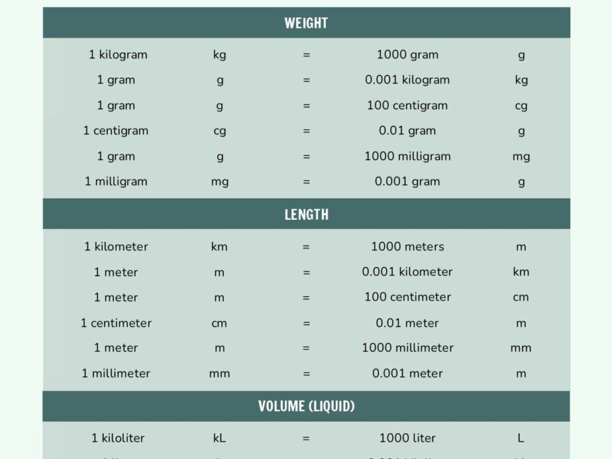 Simple Measurement Conversion Chart In PDF Download Template