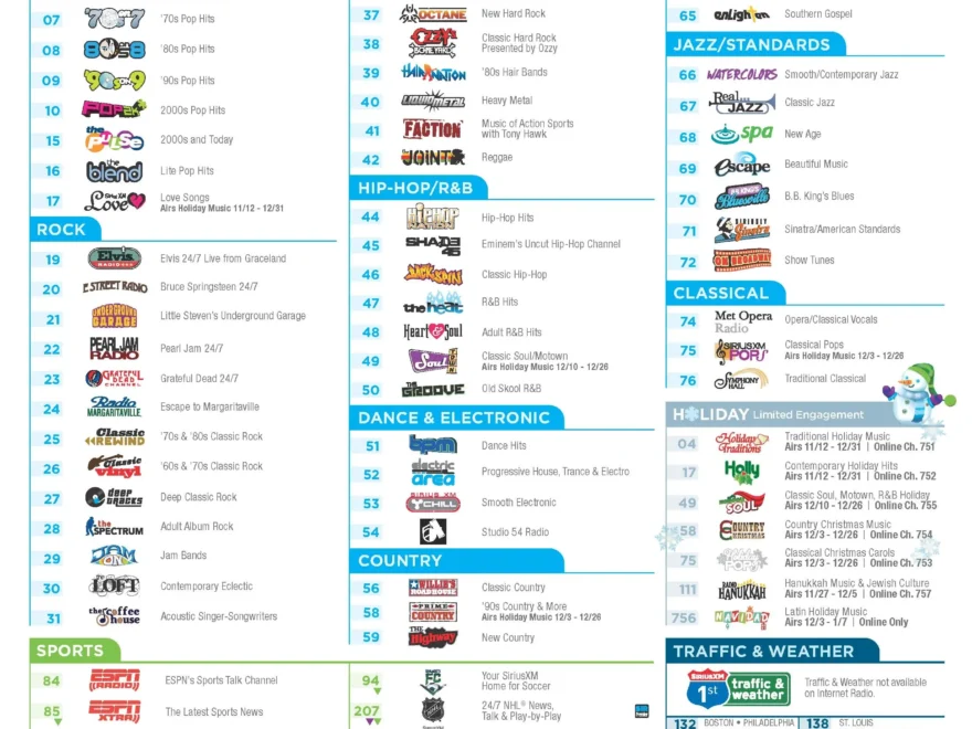 Sirius Satellite Radio Channel Guide Printable Printable Party Favors