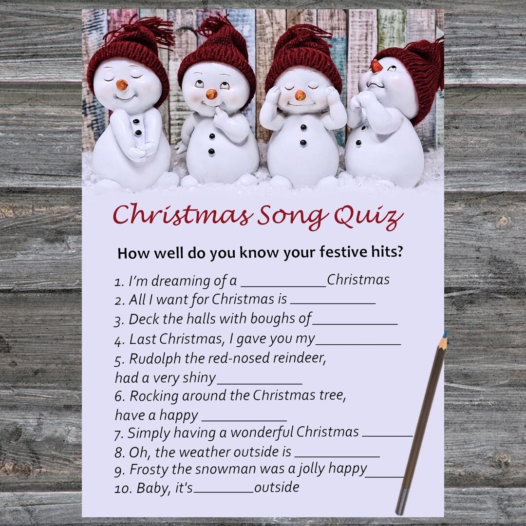 Snowman Christmas Card Christmas Song Trivia Game Printable By SweetDesign TheHungryJPEG