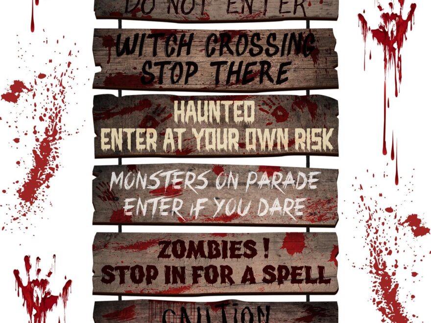 Soaoo Set Of 6 Halloween Decorations Door Sign Beware Wall Hanging Door Sign Bloody Warning Hanging