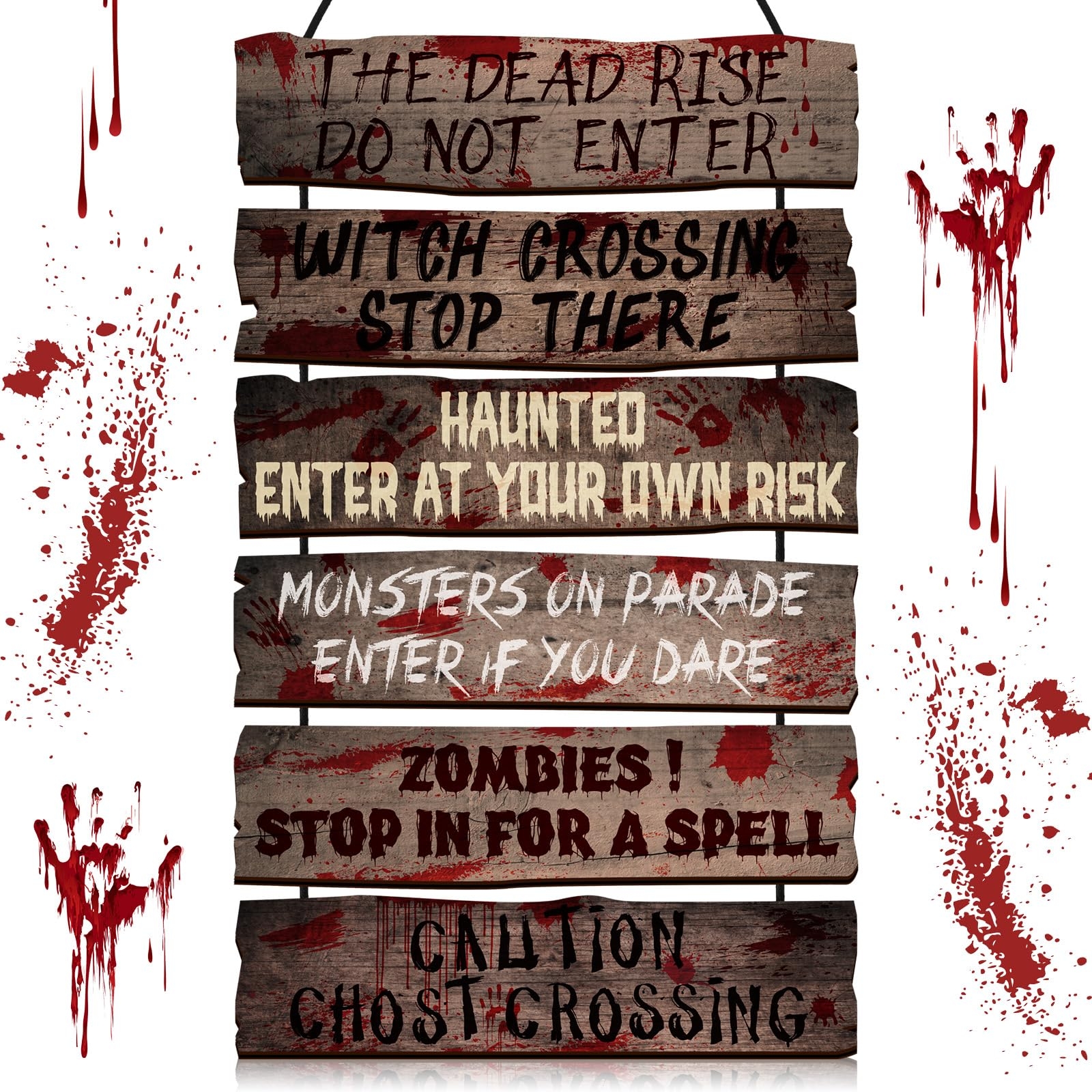 Soaoo Set Of 6 Halloween Decorations Door Sign Beware Wall Hanging Door Sign Bloody Warning Hanging