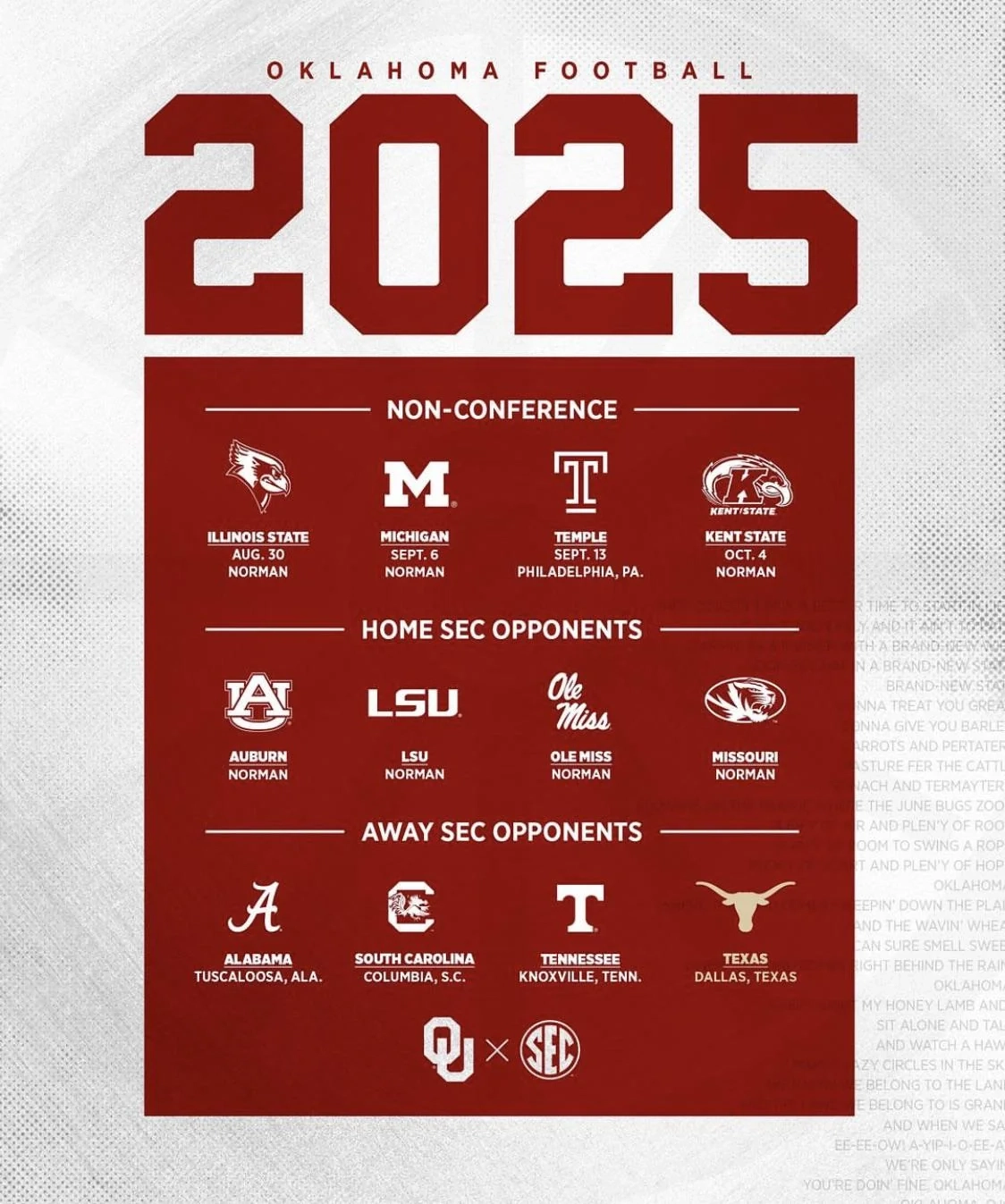 Sooners 2025 Schedule R oklahomafootball