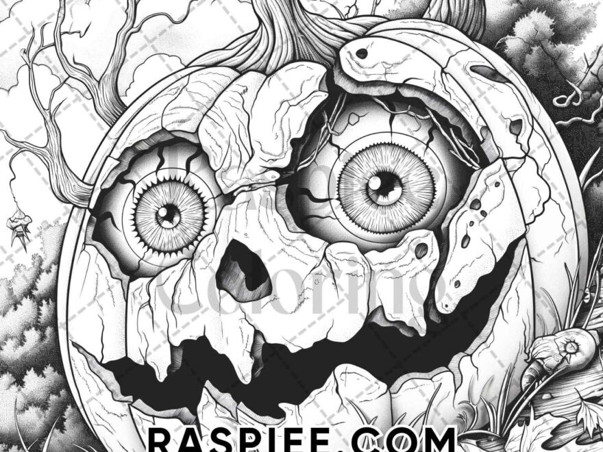 Spooky Pumpkin Halloween Adult Coloring Pages Printable PDF Instant Do RASPIEE