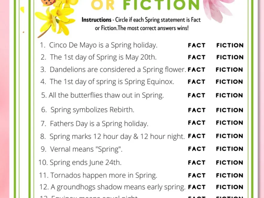 Spring Fact Or Fiction Printable Game Kids Adults Fun Trivia Activit Enjoymyprintables