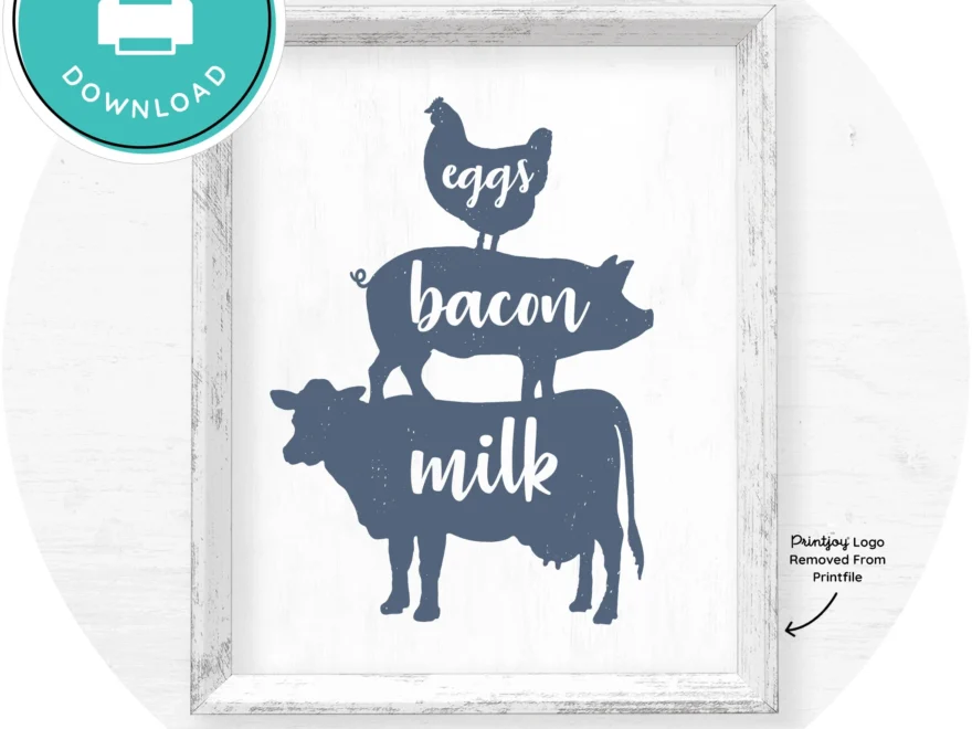 Stacked Farm Animals Eggs Bacon Milk Farmhouse Art Free Printable