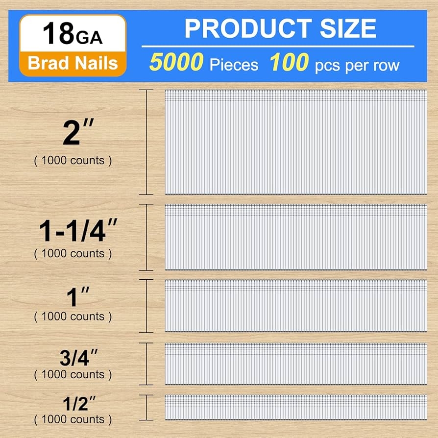 Stainless Steel Nail Brads SITLDY 18 Gauge 304 Stainless Steel Bad Nails 6 Sizes 1600 Staples For Staple Gun