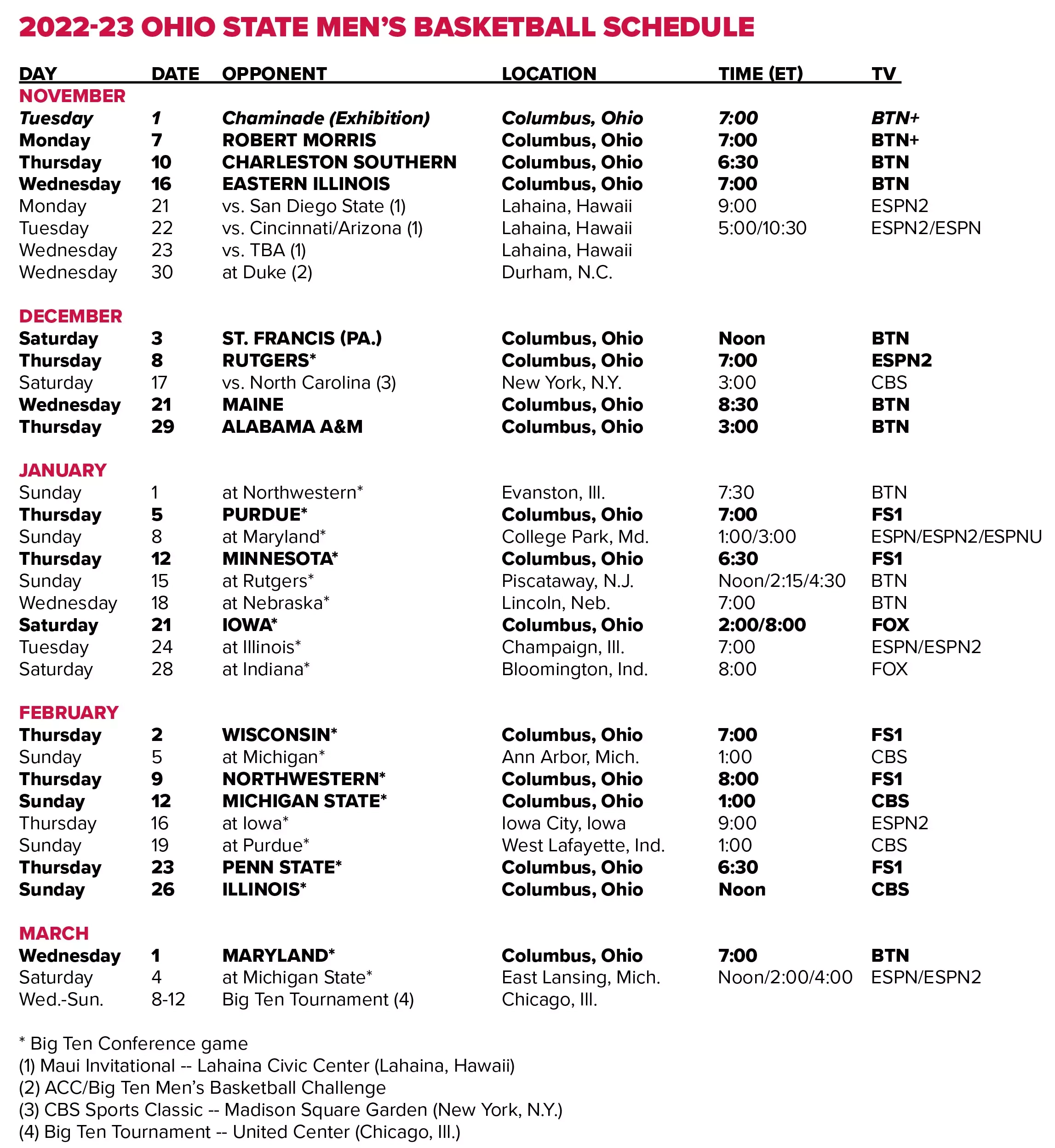 Start Times And TV Assignments Announced For 2022 23 Season Ohio State Start Times And TV Assignments Announced For 2022 23 Season Ohio State