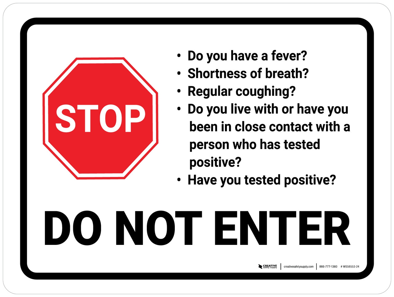 Stop Do Not Enter COVID 19 Screening Questions With Icon Landscape Wall Sign