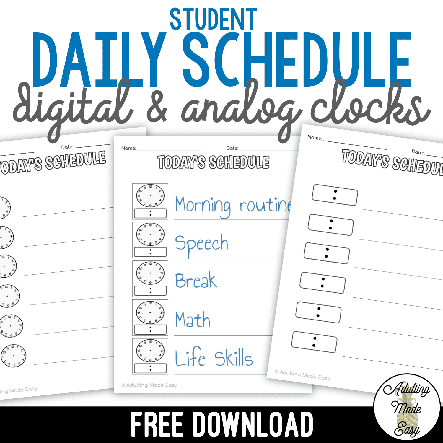 Student Daily Schedule With Digital Analog Clocks