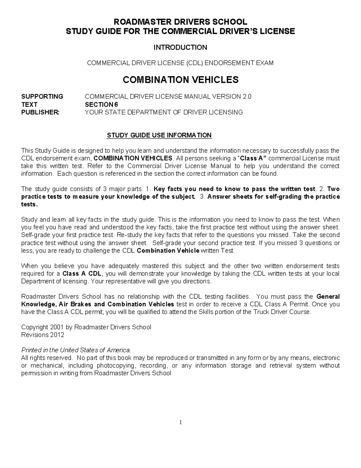 Study Guide Class A CDL Combination Vehicles Preparation Guide Studocu