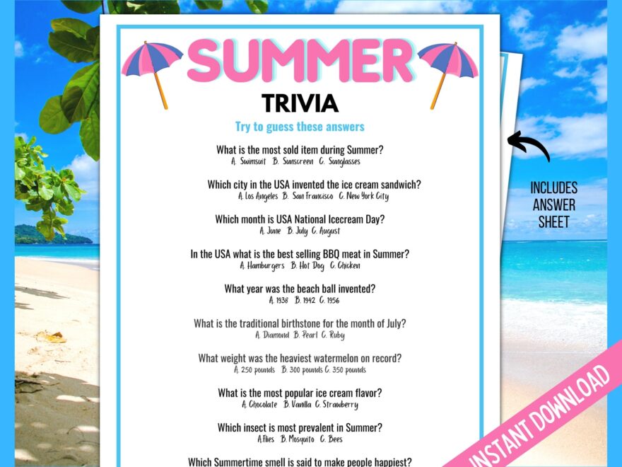 Summer Trivia Game Summer Trivia Quiz Summer Games Summer Printable Games Summer Party Games Summer Family Quiz Printable Etsy Canada