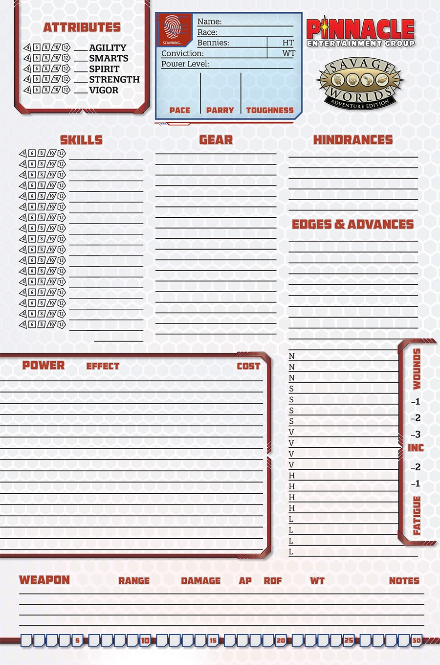Printable Savage Worlds Character Sheet