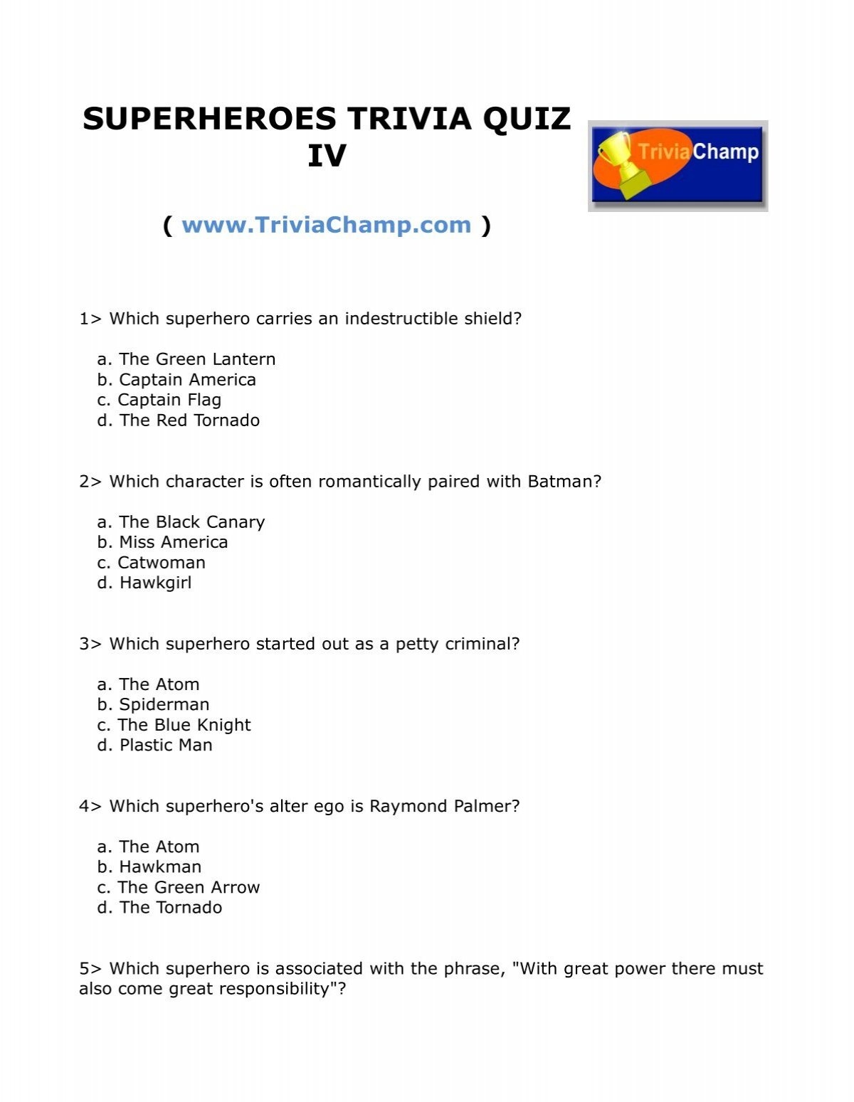 SUPERHEROES TRIVIA QUIZ IV Trivia Champ